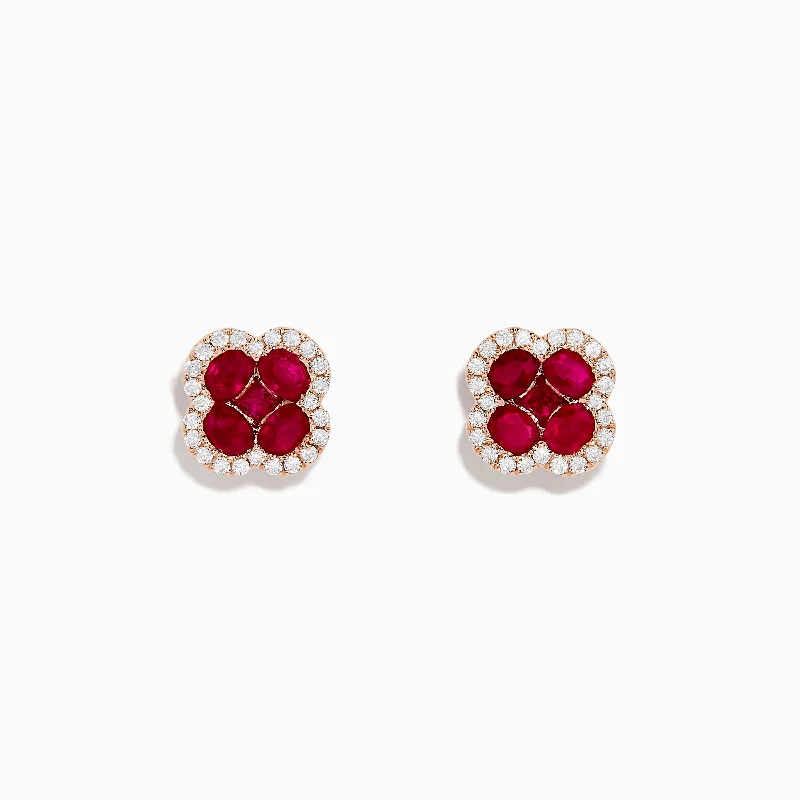 Shop Signature Jewelry Styles At Exclusive Prices Comfort Meets Fashion Ruby Royale 14K Rose Gold Ruby and Diamond Flower Stud Earrings