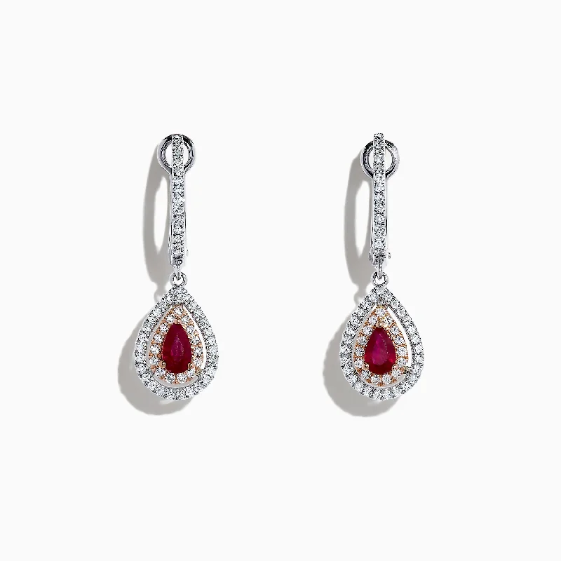 Elegant Necklaces And Bracelets At Limited-Time Offers Exclusive Discounts Ruby Royale 14K Two Tone Gold Pear Shaped Ruby Drop Earrings, 0.87 TCW