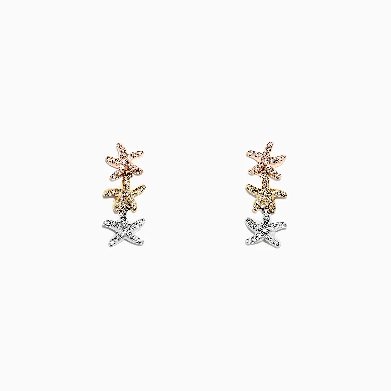 Shop Modern Jewelry Collections With Exclusive Discounts Spring Offer Seaside 14K Tri Color Gold Diamond Starfish Earrings, 0.33 TCW