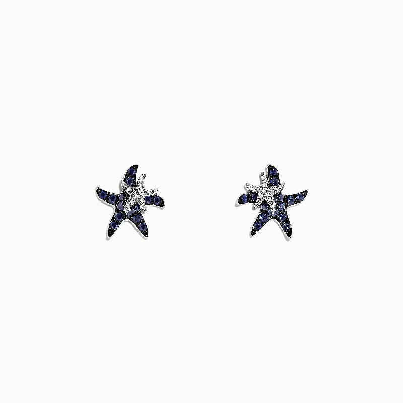 Exclusive Jewelry Sale – Limited-Time Discounts Seasonal Picks Seaside 14K White Gold Sapphire & Diamond Starfish Stud Earrings, 0.71 TCW