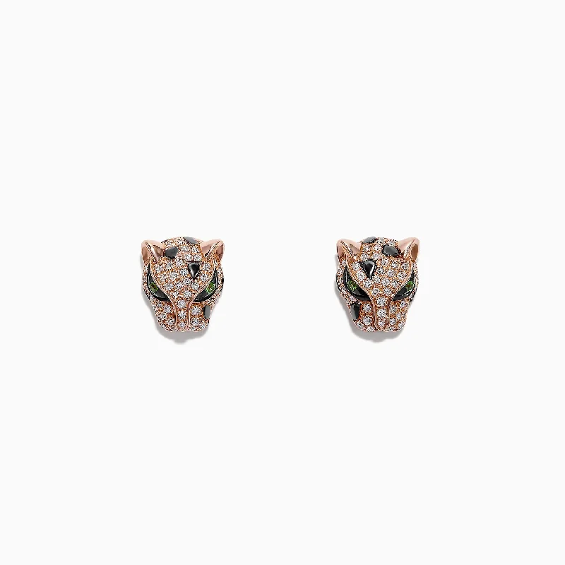 Discounted Luxury Jewelry – Shine Without The Splurge Fall Sale, Prices Drop Signature 14K Rose Gold Diamond and Tsavorite Stud Earrings, 0.49 TCW