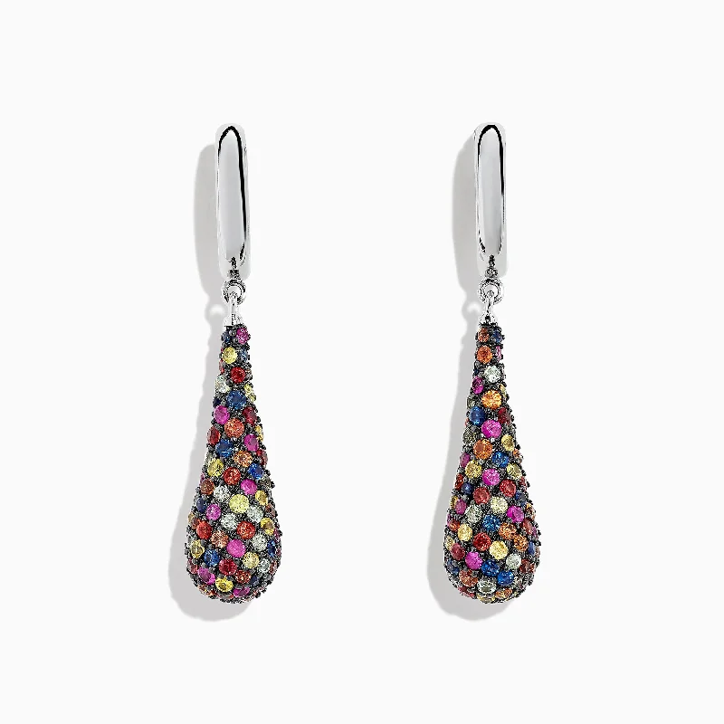 Shop Stylish Jewelry Now And Save Big Chic Style Discounts Splash Sterling Silver Multi Color Sapphire Drop Earrings, 4.10 TCW