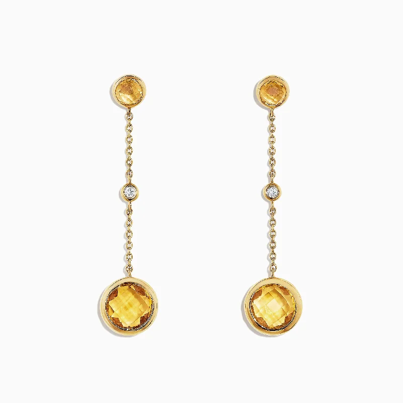 Huge Markdowns On Premium Jewelry Styles Smart Casual Deals Sunset 14K Yellow Gold Citrine and Diamond Earrings, 2.54 TCW