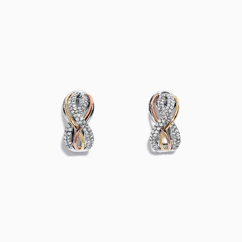 Modern Jewelry At Exclusive Discounts – Shop Today Snag Fabulous Fashion Bargains Trio 14K Tri Color Gold 1/2" French Clip Diamond Earrings, 0.55 TCW