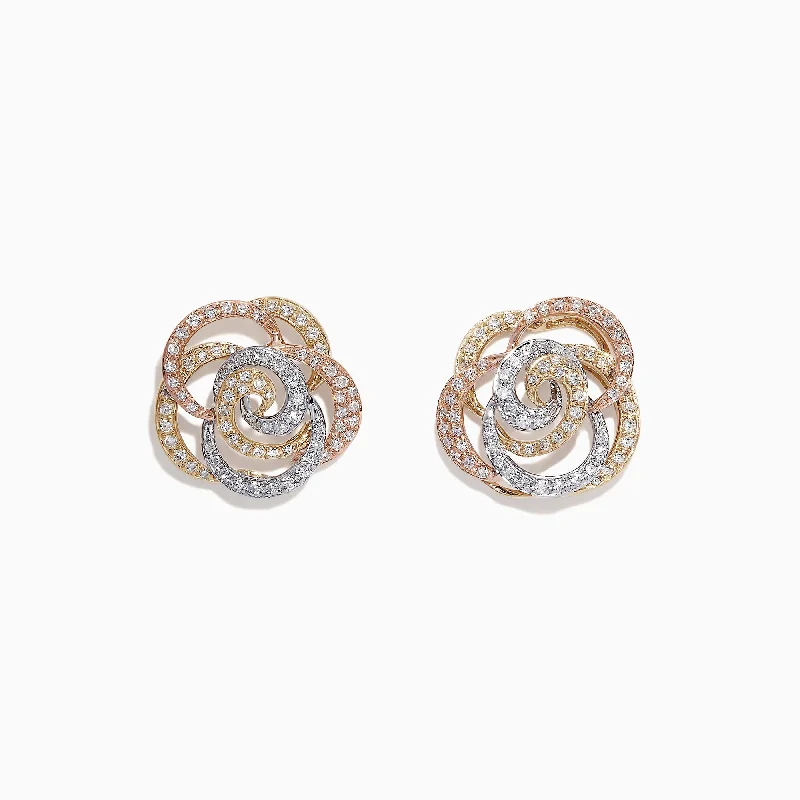 Stunning Jewelry Pieces At The Lowest Prices Ever Hot Picks Trio 14K Tri Tone Gold Diamond Flower Earrings, 0.61 TCW