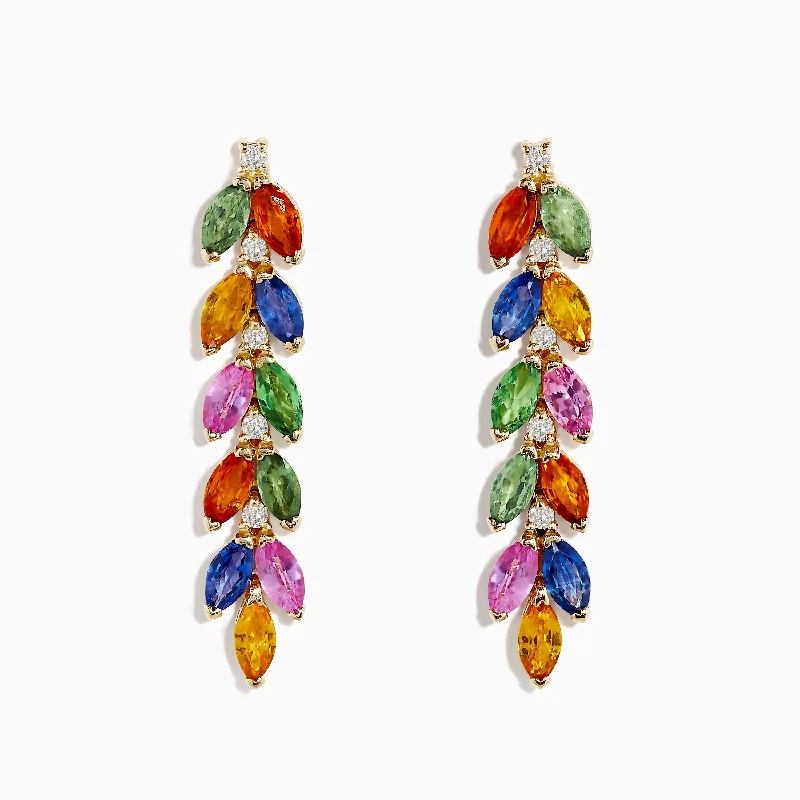 The Biggest Jewelry Sale Of The Year Is Here Limited Time Watercolor 14K Yellow Gold Multi Sapphire and Diamond Drop Earrings