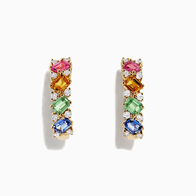 Flash Sale On Stunning Jewelry – Don't Miss Out Hot Styles Watercolors 14K Gold Multi Sapphire and Diamond Earrings, 2.48 TCW