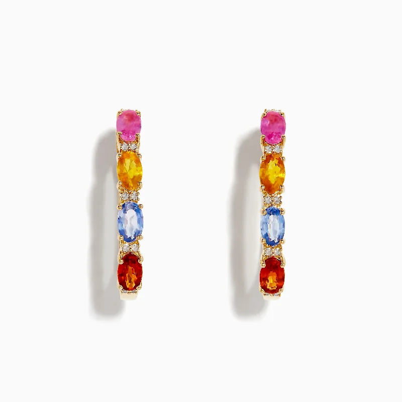 Huge Savings On Timeless Jewelry Collections Durable Fashion Picks Watercolors 14K Gold Multi Sapphire and Diamond Earrings, 2.58 TCW