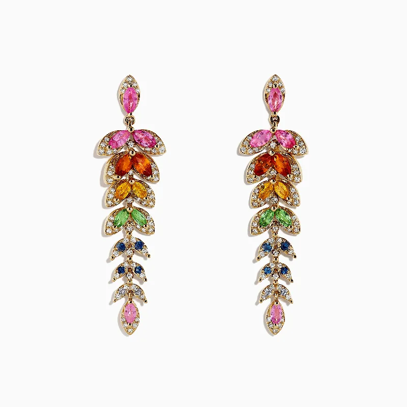 Modern Jewelry At Exclusive Discounts – Shop Today Limited Styles Watercolors 14K Gold Multi Sapphire and Diamond Earrings, 3.65 TCW