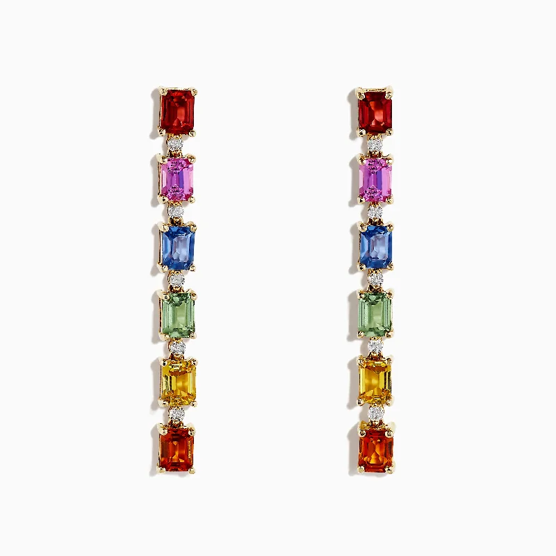 Shop High-Quality Jewelry At Jaw-Dropping Discounts Browse Our Top Products Watercolors 14K Gold Multi Sapphire & Diamond Drop Earrings, 3.12 TCW