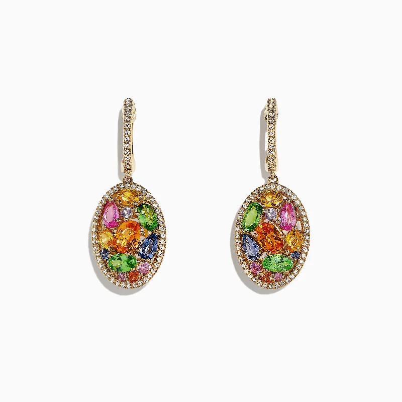 Don't Miss Out On Bestselling Jewelry At Special Prices Gift Ideas Watercolors 14K Gold Multi Sapphire & Diamond Earrings, 5.11 TCW