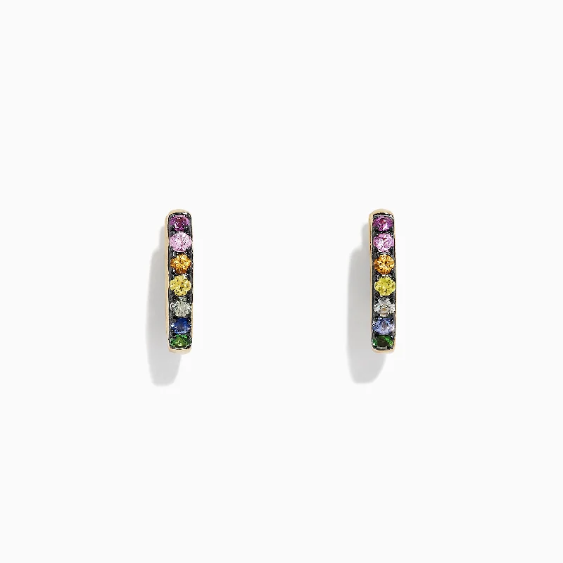 Handcrafted Beauty At Affordable Prices Exclusive Designer Style Deals Watercolors 14K Gold Multi Sapphire Mini Hoop Earrings, 0.66 TCW