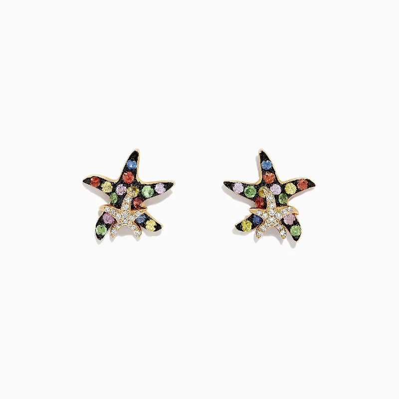 Buy More, Save More On Stunning Jewelry Designs Absurdly Cheap Sale Watercolors 14K Gold Sapphire & Diamond Starfish Stud Earrings, 0.76 TCW