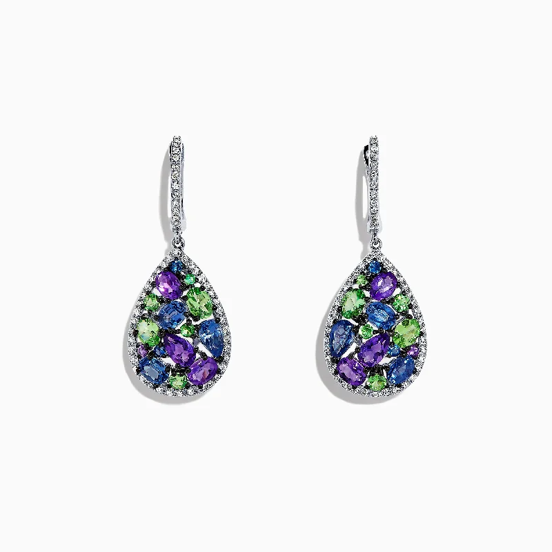 Premium Jewelry, Premium Discounts – Act Fast Seasonal Picks Watercolors 14K White Gold Multi Gemstone & Diamond Earrings, 4.28 TCW