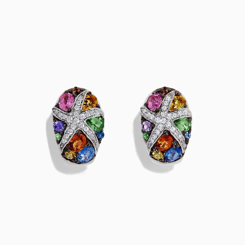 Handcrafted Jewelry Sale – Unique Designs At Low Prices Weekend Exclusive Watercolors 14K White Gold Multi Sapphire & Diamond Earrings, 3.01 TCW