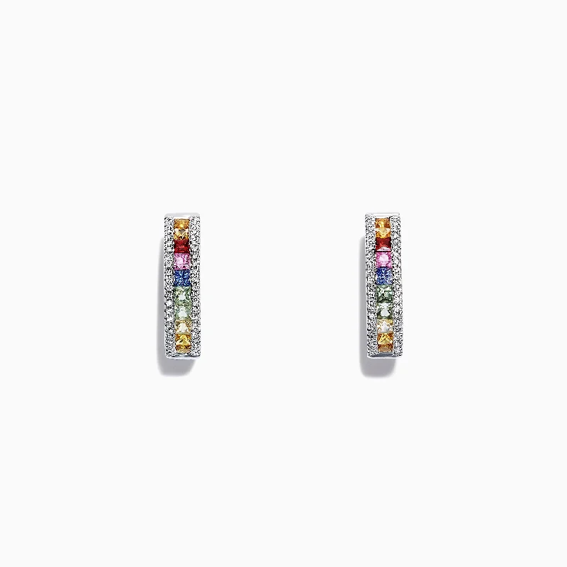 Limited-Time Jewelry Sale – Elegant Styles At Less Snag Fabulous Fashion Bargains Watercolors 14K White Gold Multi Sapphire & Diamond Hoop Earrings