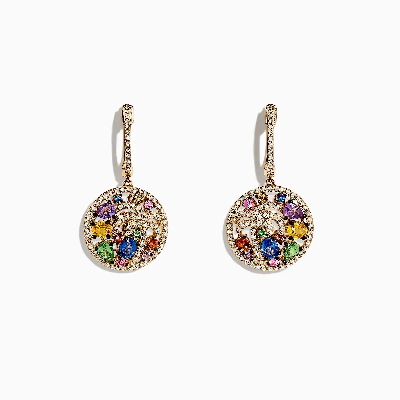 Breathtaking Jewelry At Limited-Time Savings Seasonal Style Discounts Watercolors 14K Yellow Gold Multi Sapphire and Diamond Palm Tree Earrings, 2.58 TCW