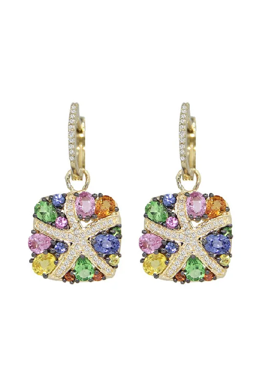 Bestselling Jewelry At Special Promotional Rates Break Fashion Norms Watercolors 14K Yellow Gold Multi Sapphire & Diamond Earrings, 3.98 TCW