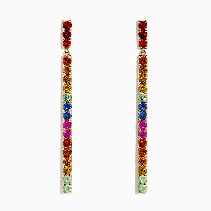 Timeless Jewelry Styles At Wallet-Friendly Prices You'Ll Love Us Because Watercolors 14K Yellow Gold Multi Sapphire Drop Earrings, 2.50 TCW