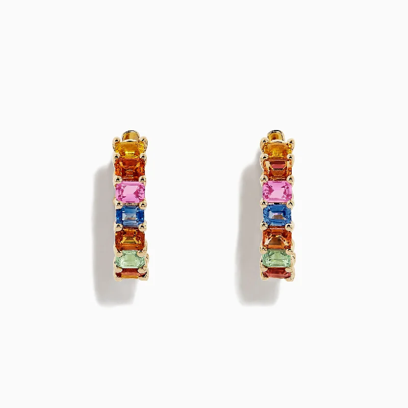 Trending Jewelry Styles Now At Limited-Time Discounts Seasonal Trends Watercolors 14K Yellow Gold Multi Sapphire Hoop Earrings, 6.42 TCW