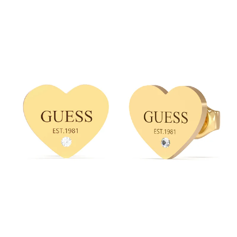 Handcrafted Beauty At Affordable Prices Seasonal Fashion Guess Yellow Gold Plated 11mm Plain Heart Logo Stud Earrings