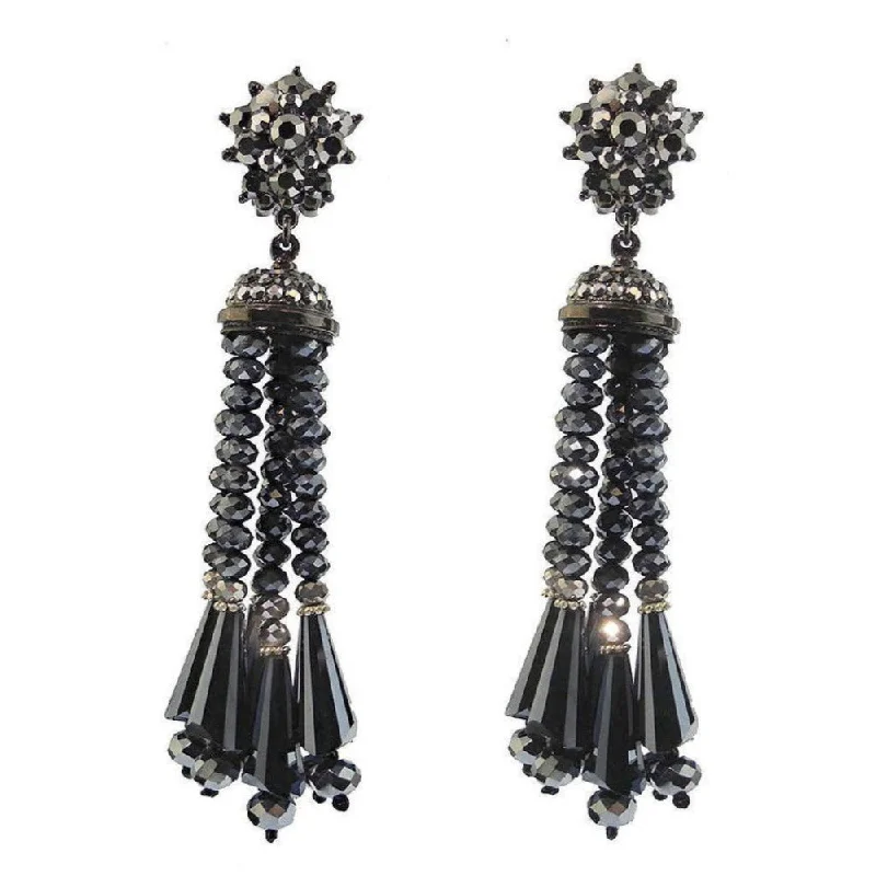 Premium Jewelry Now Available At Special Discounts Hematite Beaded Tassel Drop Clip Earrings