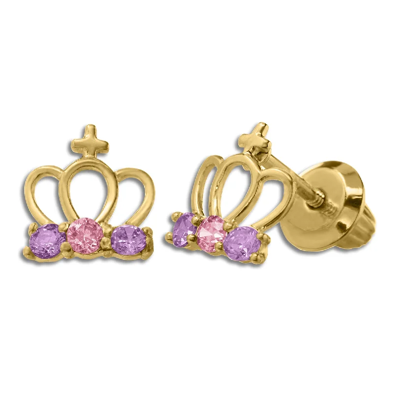 Make Your Outfit Shine With Discounted Jewelry Low Price Special Kiddie Kraft 14KT Yellow Gold Cubic Zirconia Stud Tiara Crown Earrings