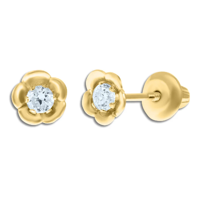 Shop Dazzling Jewelry At The Best Prices Discover Now Kiddie Kraft 14KT Yellow Gold Round Cubic Zirconia Childrens Flower Stud Earrings