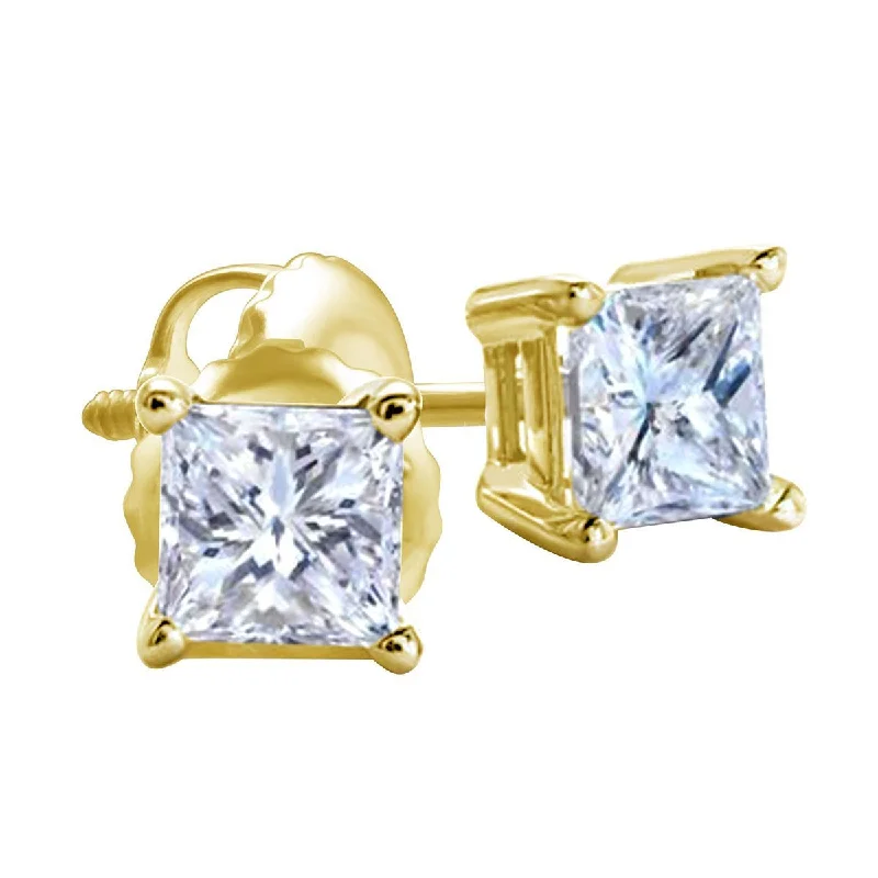 Limited Stock On Premium Jewelry At Low Prices Romantic Chic Deals Premiere 1 CTW Diamond Solitaire Stud Earrings in 14KT Yellow Gold