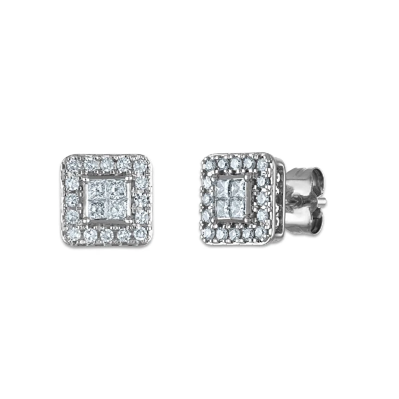 Trending Jewelry Now Available At Exclusive Prices Shop The Hottest Deals Red Hot Deal 1/2 CTW Princess Cut Lab Grown Diamond Halo Stud Earrings in 14KT White Gold