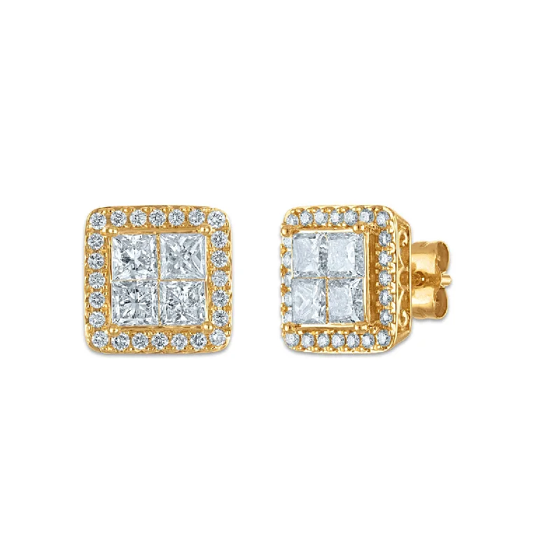 Seasonal Jewelry Sale – Upgrade Your Collection Limited Time Flash Sale Red Hot Deal 2 CTW Princess Cut Lab Grown Diamond Halo Stud Earrings in 14KT Yellow Gold