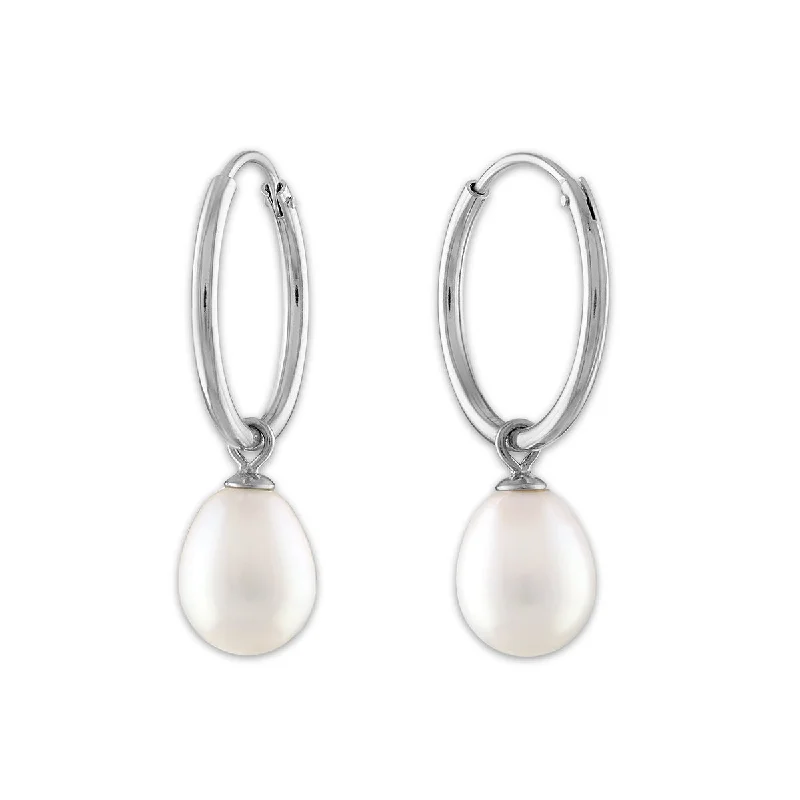 Once-A-Year Jewelry Deals – Shop Before They’Re Gone Fashion Forward Round Pearl Hoop Drop & Dangle 6-7.5MM Earrings in Rhodium Plated Sterling Silver