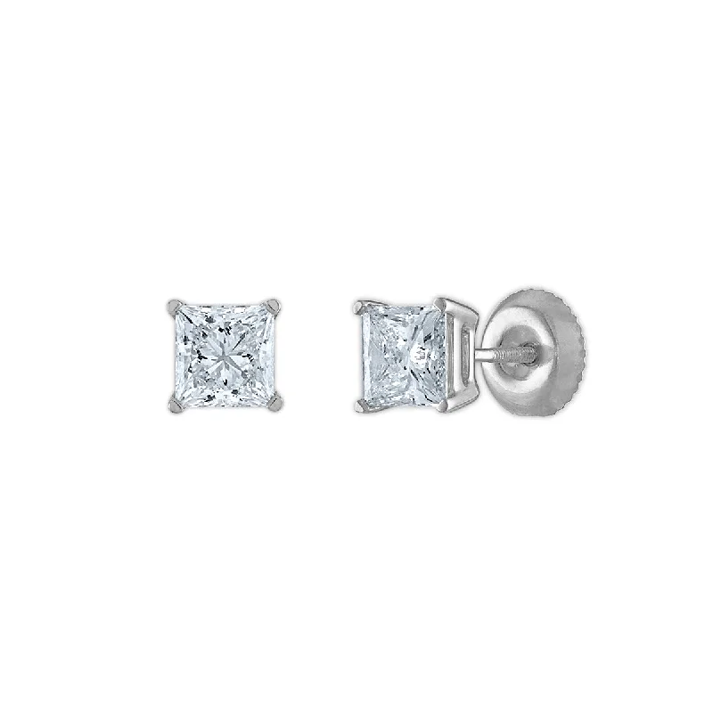 Dazzle In Elegance With Our Biggest Jewelry Sale Affordable Trendy Fashion Signature Certificate EcoLove 1-1/4 CTW Princess Cut Lab Grown Diamond Solitaire Stud Earrings in 14KT White Gold