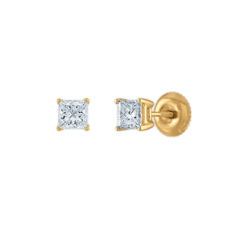 Seasonal Jewelry Sale – Upgrade Your Collection Smart Casual Deals Signature Certificate EcoLove 3/4 CTW Princess Cut Lab Grown Diamond Solitaire Stud Earrings in 14KT Yellow Gold