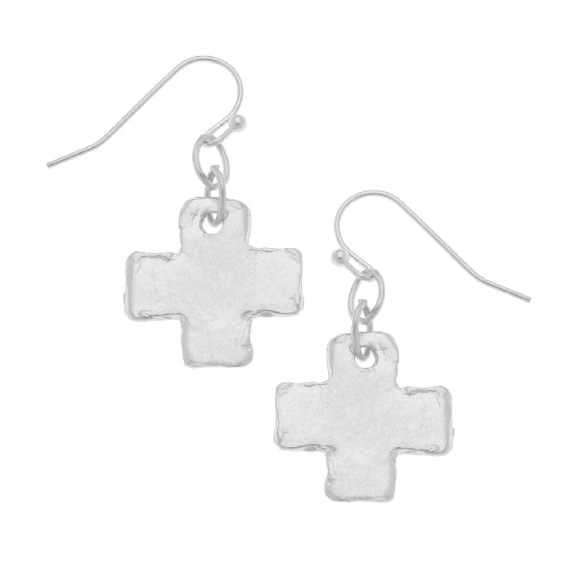 Don't Miss Out On Jaw-Dropping Jewelry Discounts Silver Hammered Cross Dangle Earrings