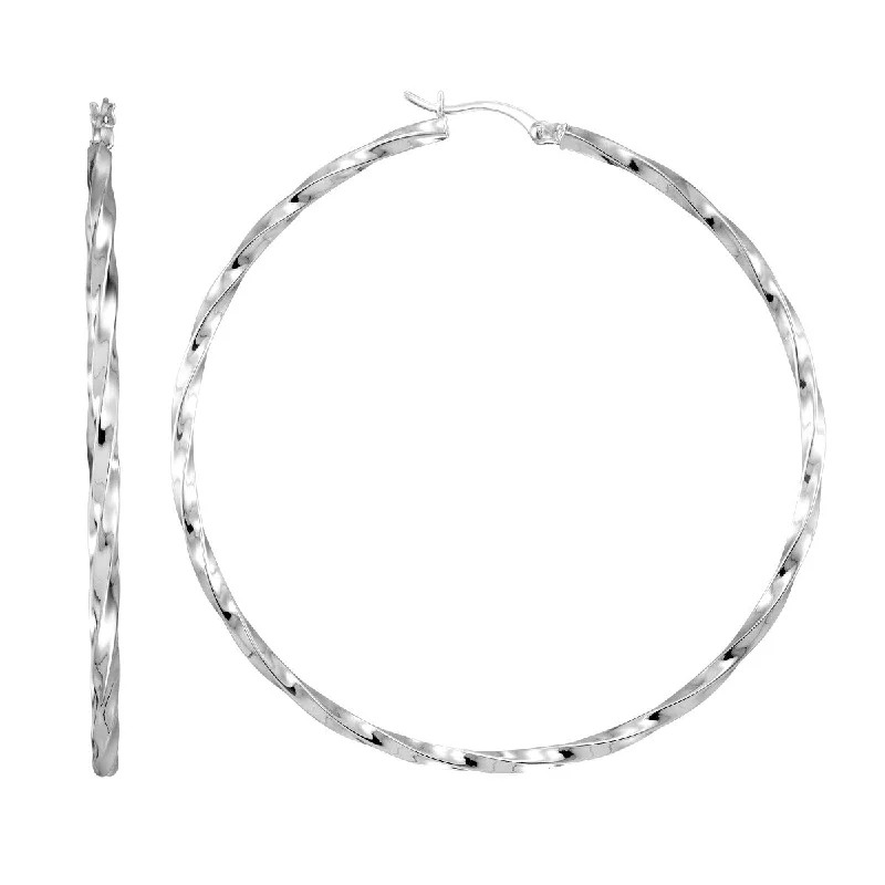 Don't Miss Out On Jaw-Dropping Jewelry Discounts Trendy Fashion Sale Simone I Smith Collection Platinum Plated Sterling Silver 60X2MM Twist Hoop Earrings