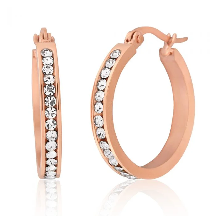 Discover Unique Jewelry With Special Limited-Time Offers Unbeatable Prices Stainless Steel Rose Gold Plated 25mm Full Circle Crystal Hoop Earrings