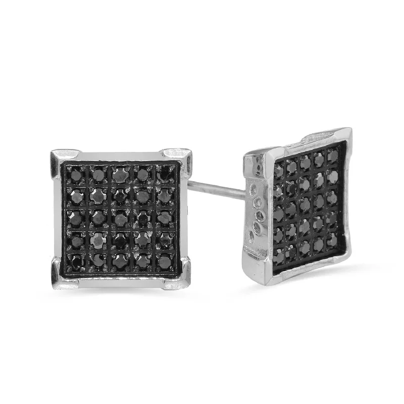 Jewelry Clearance Event – Stock Up Before It's Over Casual Yet Chic Sales Stainless Steel Square Stud Earrings with 1/4 CTW Pave Black Diamonds