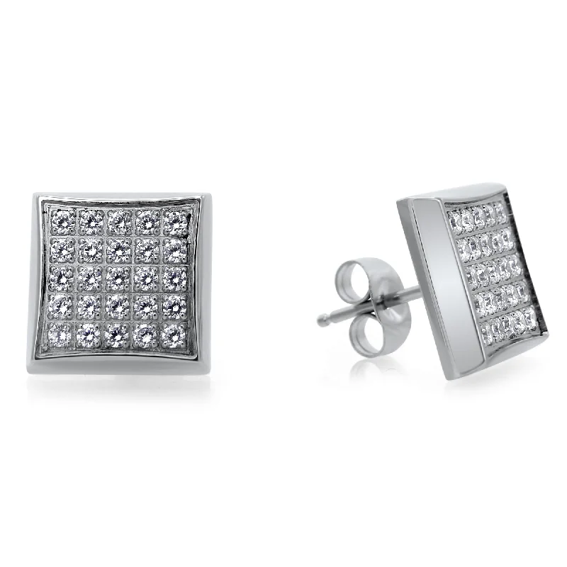 Exclusive Jewelry Discounts – Shop Now For Savings Fashion Forward Stainless Steel Square Stud Earrings with 1/4 CTW Pave Diamonds