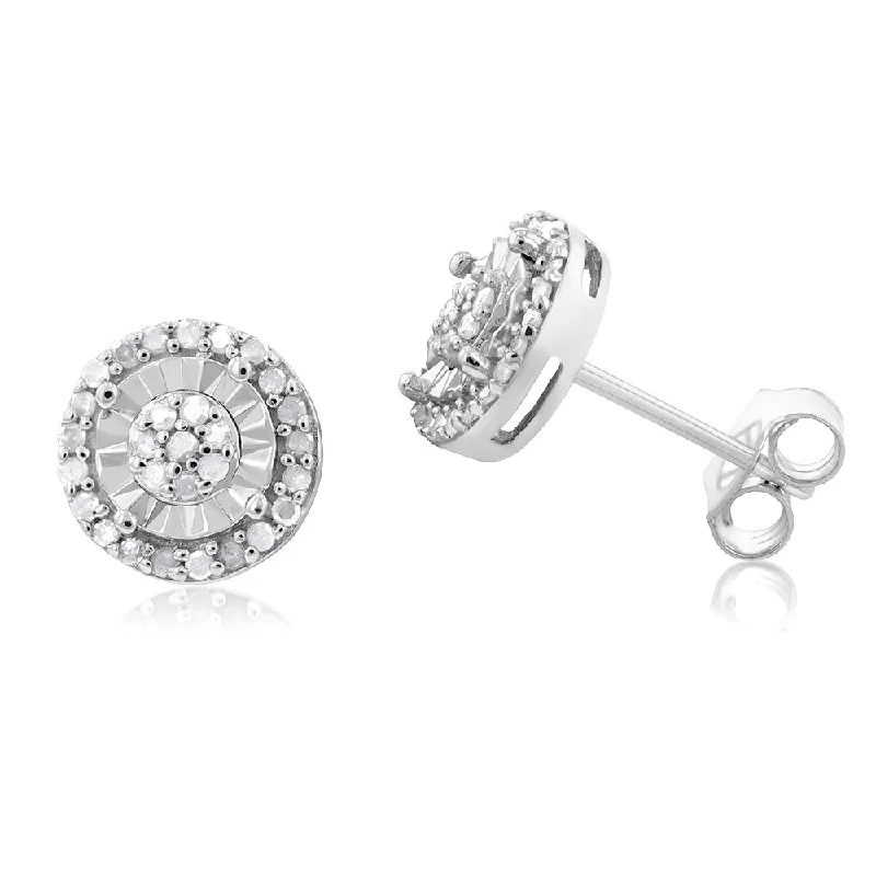 Flash Sale On Stunning Jewelry – Don't Miss Out Chic And Trendy Sterling Silver 1/4 Carat Diamond Stud Earrings set with 18 Brilliant Diamonds