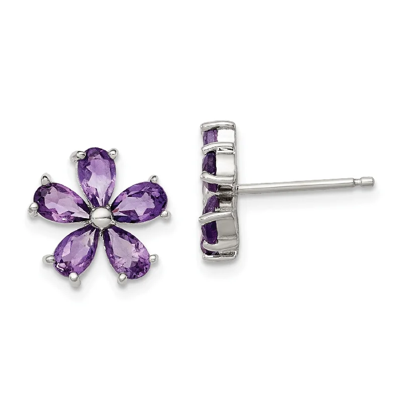 Fashion-Forward Jewelry At Incredible Prices Chic And Trendy Sterling Silver 2 CTW Amethyst 11MM Flower Stud Earrings