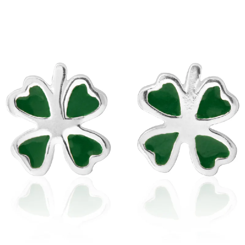 Luxury Jewelry At Unbeatable Discounts Winter Warehouse Sale Sterling Silver 4 Leaf Heart Clover Green Stud Earrings