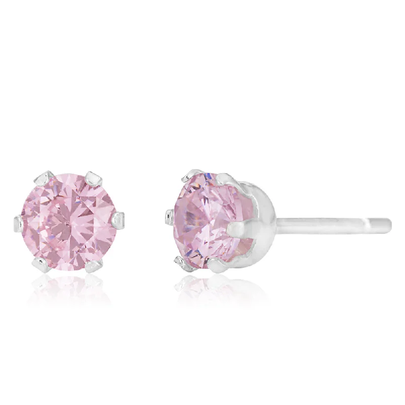 Buy More, Save More On Stunning Jewelry Pieces Trendy Pulse Sterling Silver 5mm 6 Claw Pink Crystal Studs