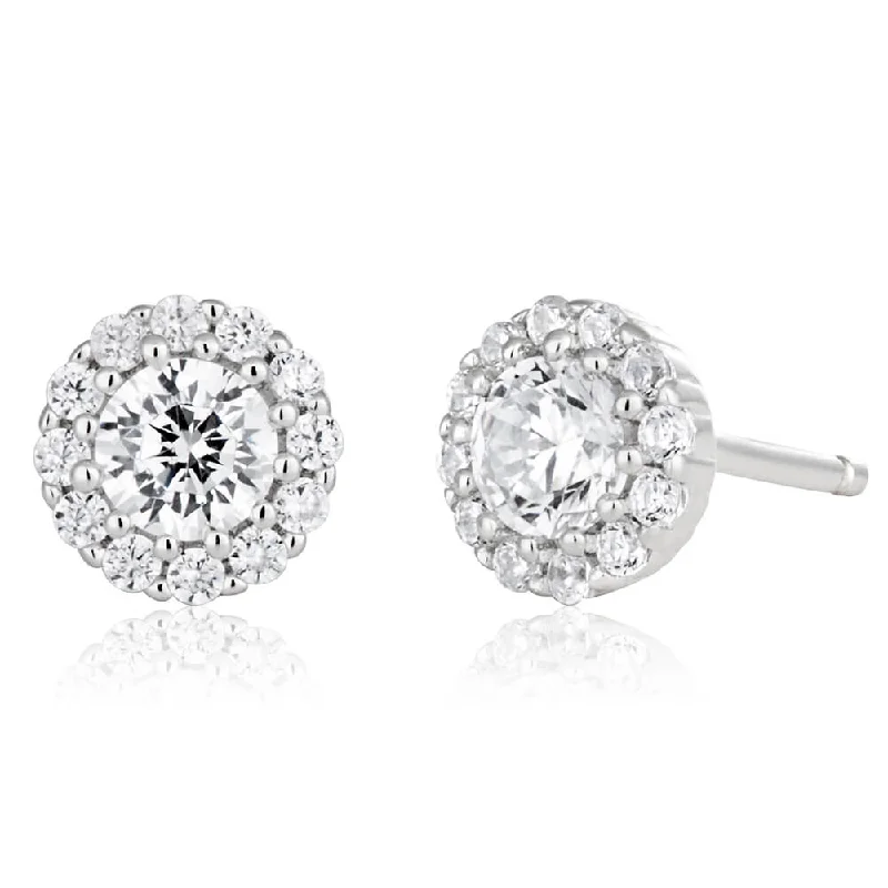 Shop Dazzling Jewelry At The Best Prices Embrace New Fashion Sterling Silver 6mm Cubic Zirconia Halo Stud Earrings