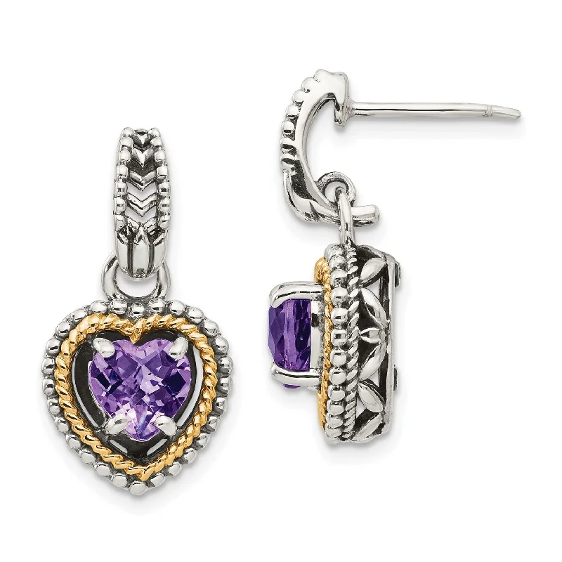 Bestselling Jewelry At Special Promotional Rates Sterling Silver 6MM Heart Shape Amethyst Drop & Dangle Heart Earrings