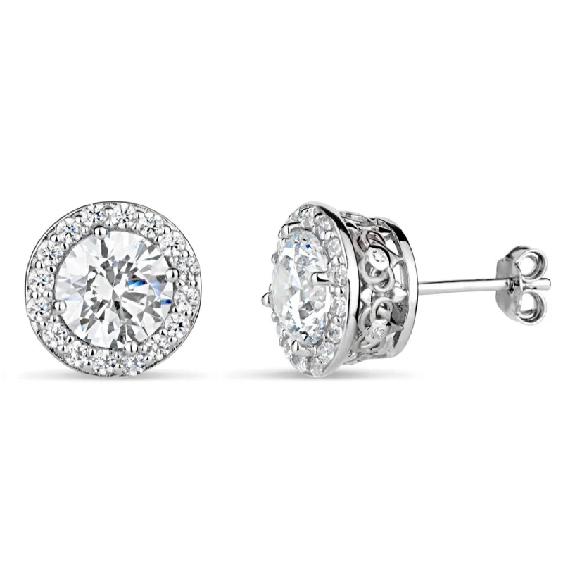 Luxury Jewelry At Unbeatable Discounts Unbeatable Prices Sterling Silver 7MM Round Cubic Zirconia Halo Stud Earrings