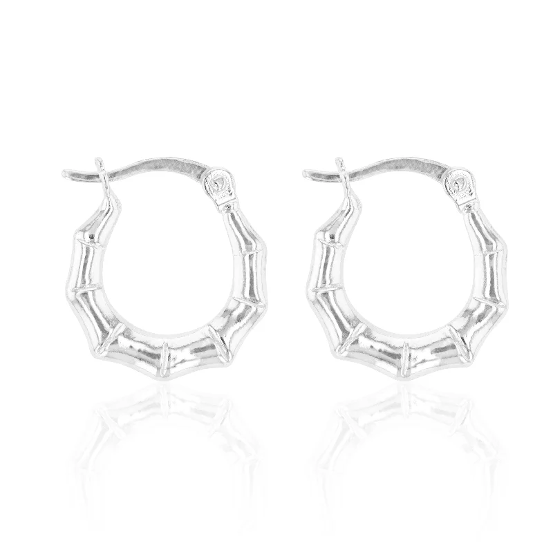 Stunning Statement Jewelry, Unbeatable Discounts Sterling Silver 8.5mm Bamboo Hoop Earrings