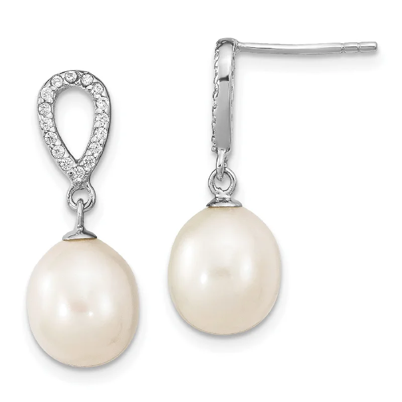 The Perfect Jewelry Piece At The Perfect Price Stylish Looks Sterling Silver 8X9MM Pearl and Cubic Zirconia Drop & Dangle Earrings