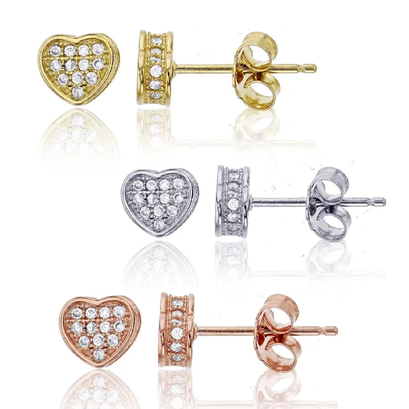 Special Jewelry Deals – Upgrade Your Collection Trendy Threads Sterling Silver and Cubic Zirconia 3-Pair Heart Stud Earrings