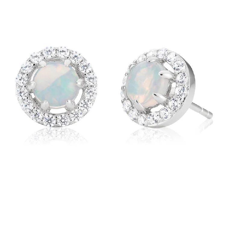 Personalized Jewelry Sale – Meaningful Gifts At Great Prices Step Ahead, Lead The Trend Sterling Silver Created White Opal and Cubic Zirconia Stud Earrings